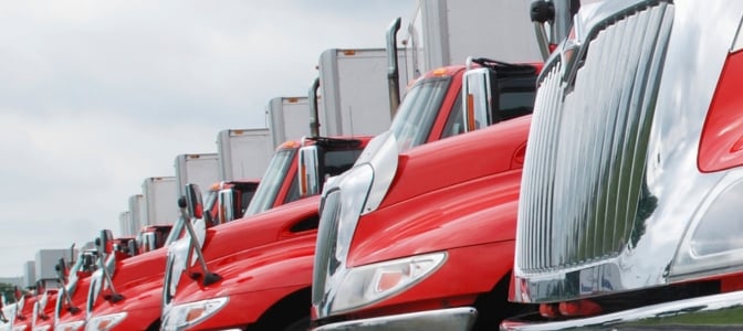 Red International trucks lined up