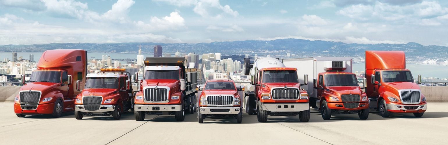 Lineup of International truck models with new logo badging