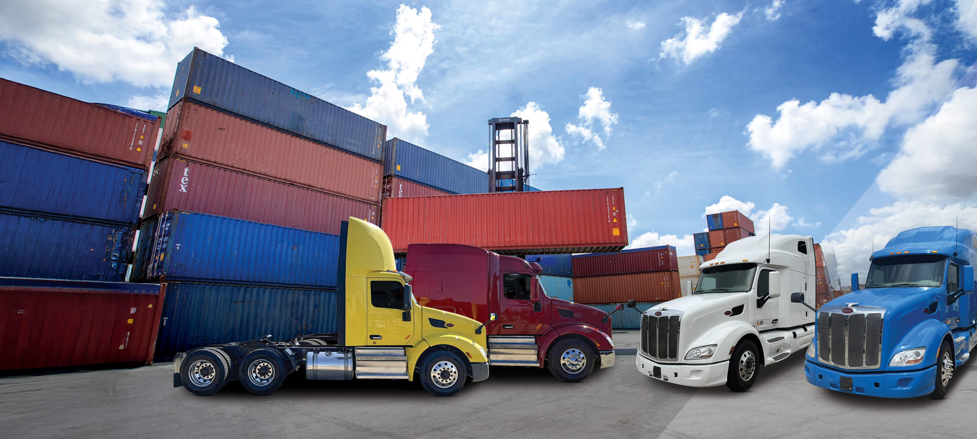 Peterbilt Model 579 Day Cabs and Sleepers near port containers