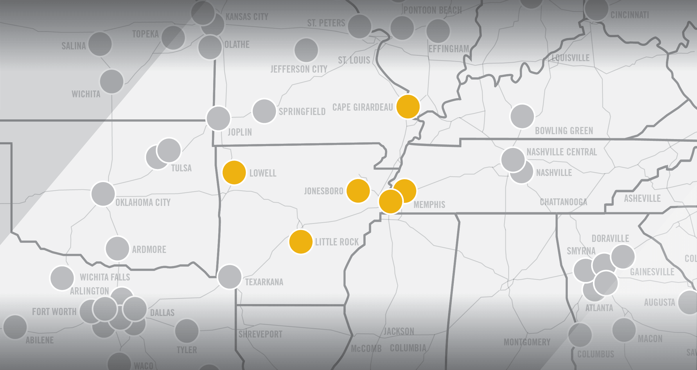Map of Rush Truck Centers Mid South Region