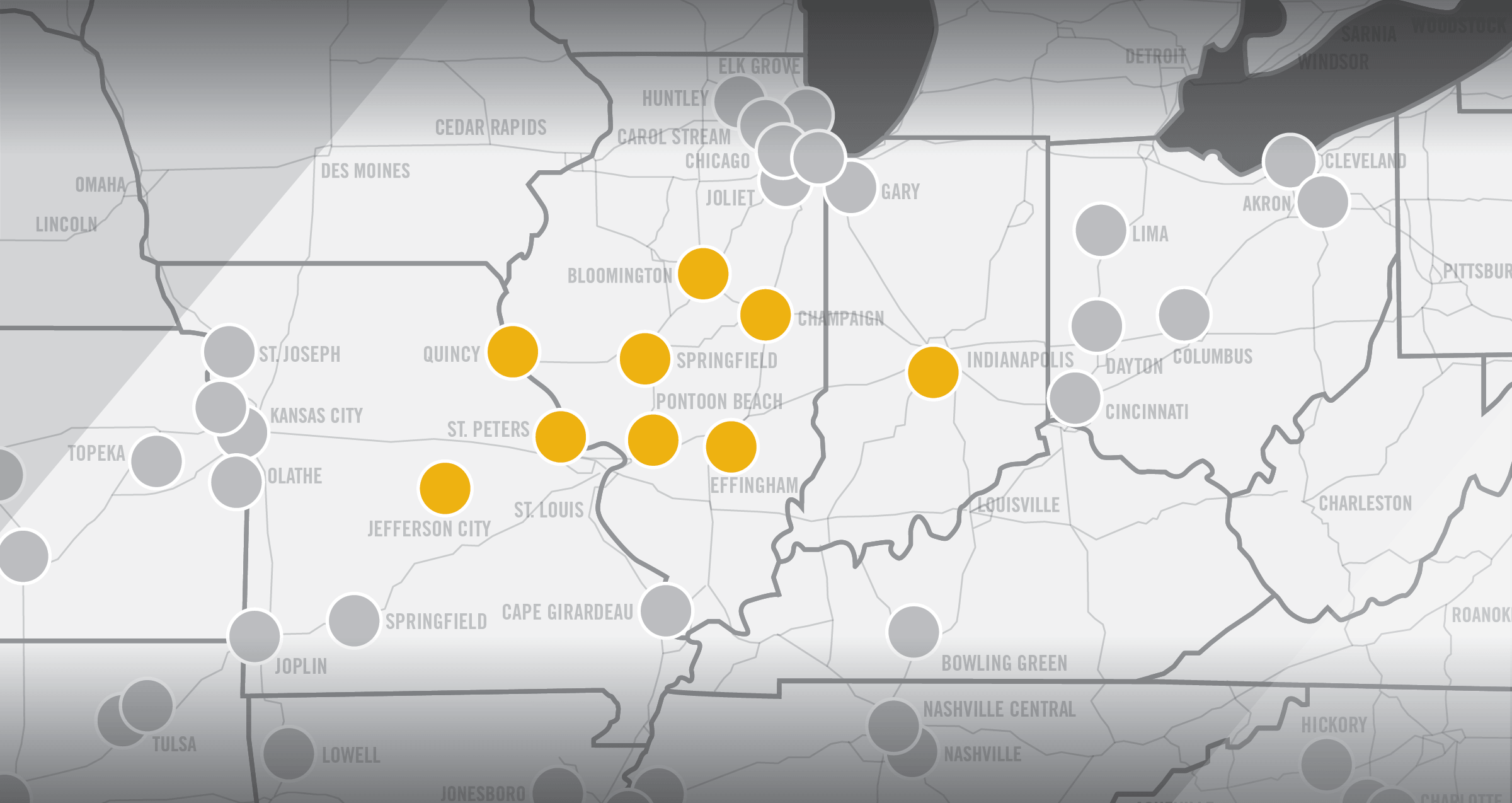 Map of Rush Truck Centers Midwest Region