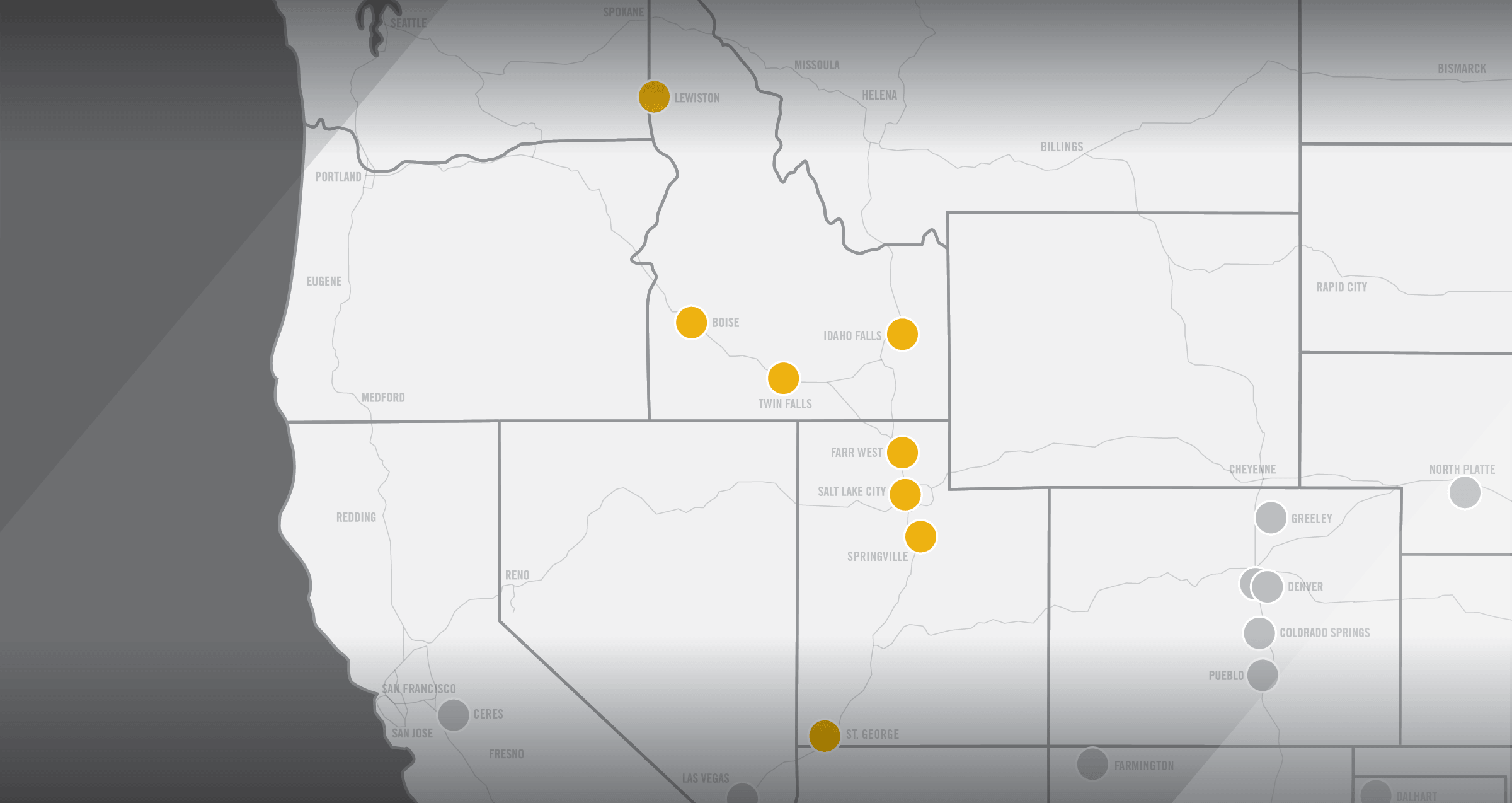 Map of Rush Truck Centers Mountain West Region