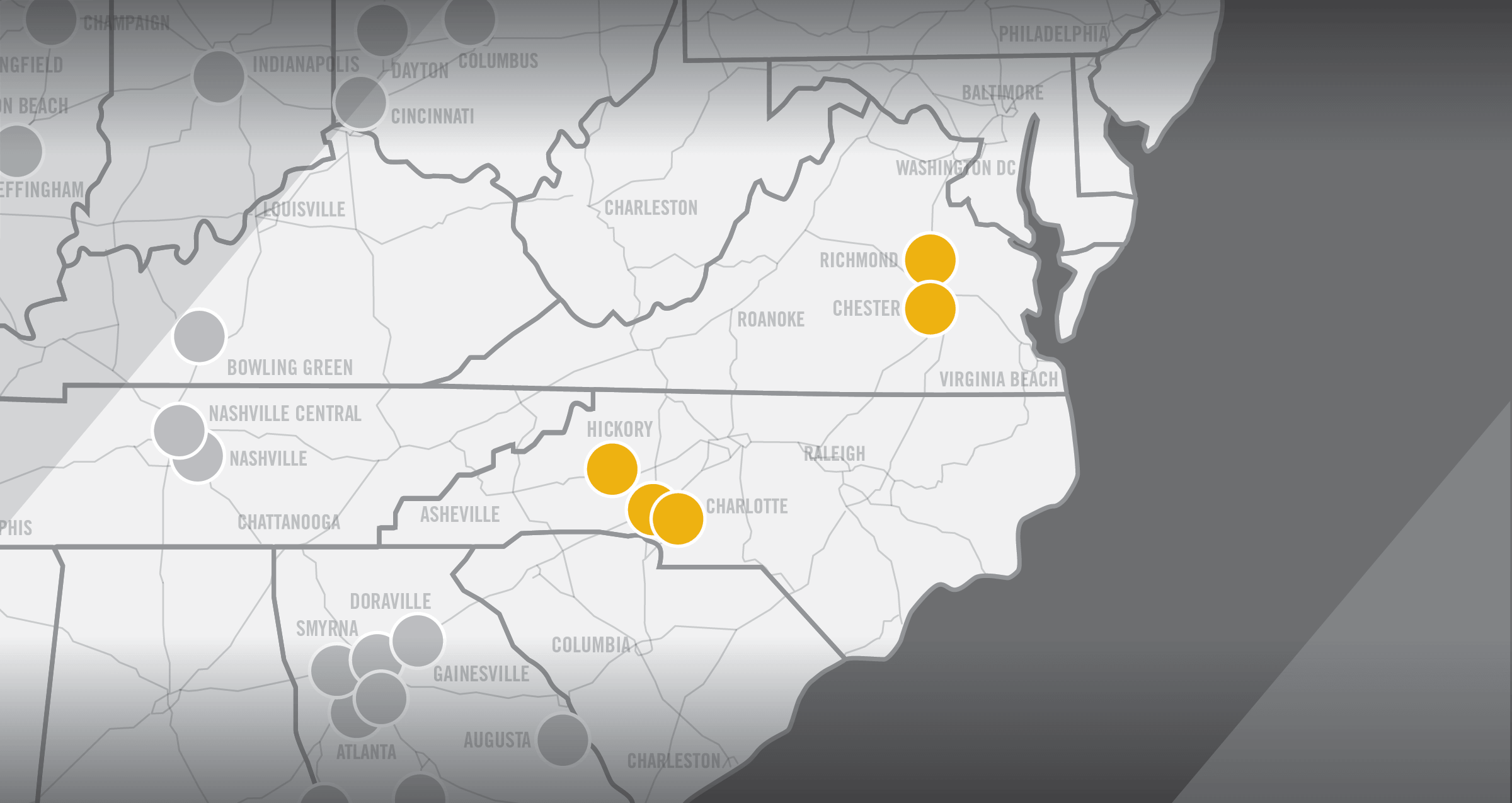 Map of Rush Truck Centers North Carolina/Virginia Region