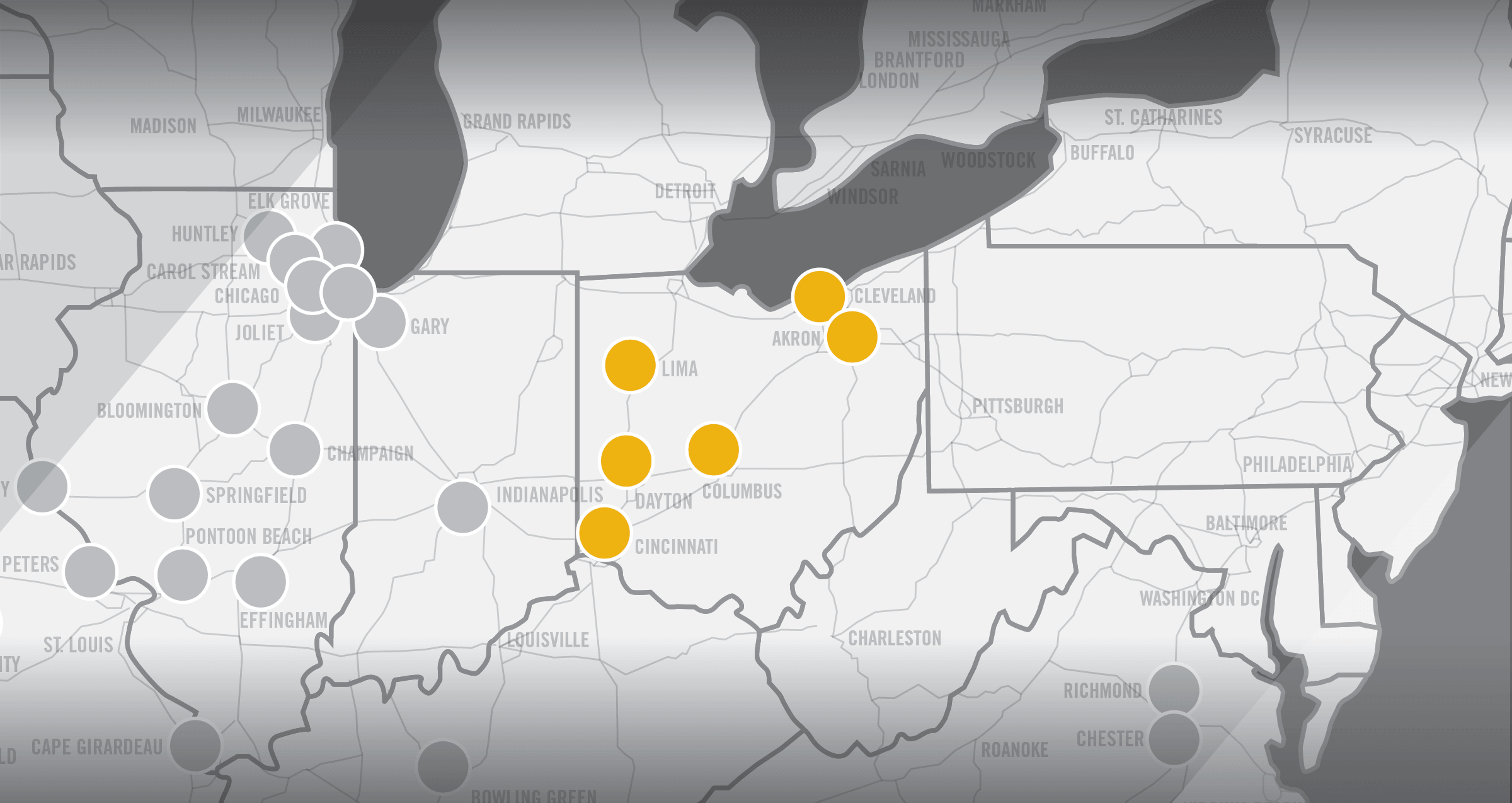Map of Rush Truck Centers Ohio Region
