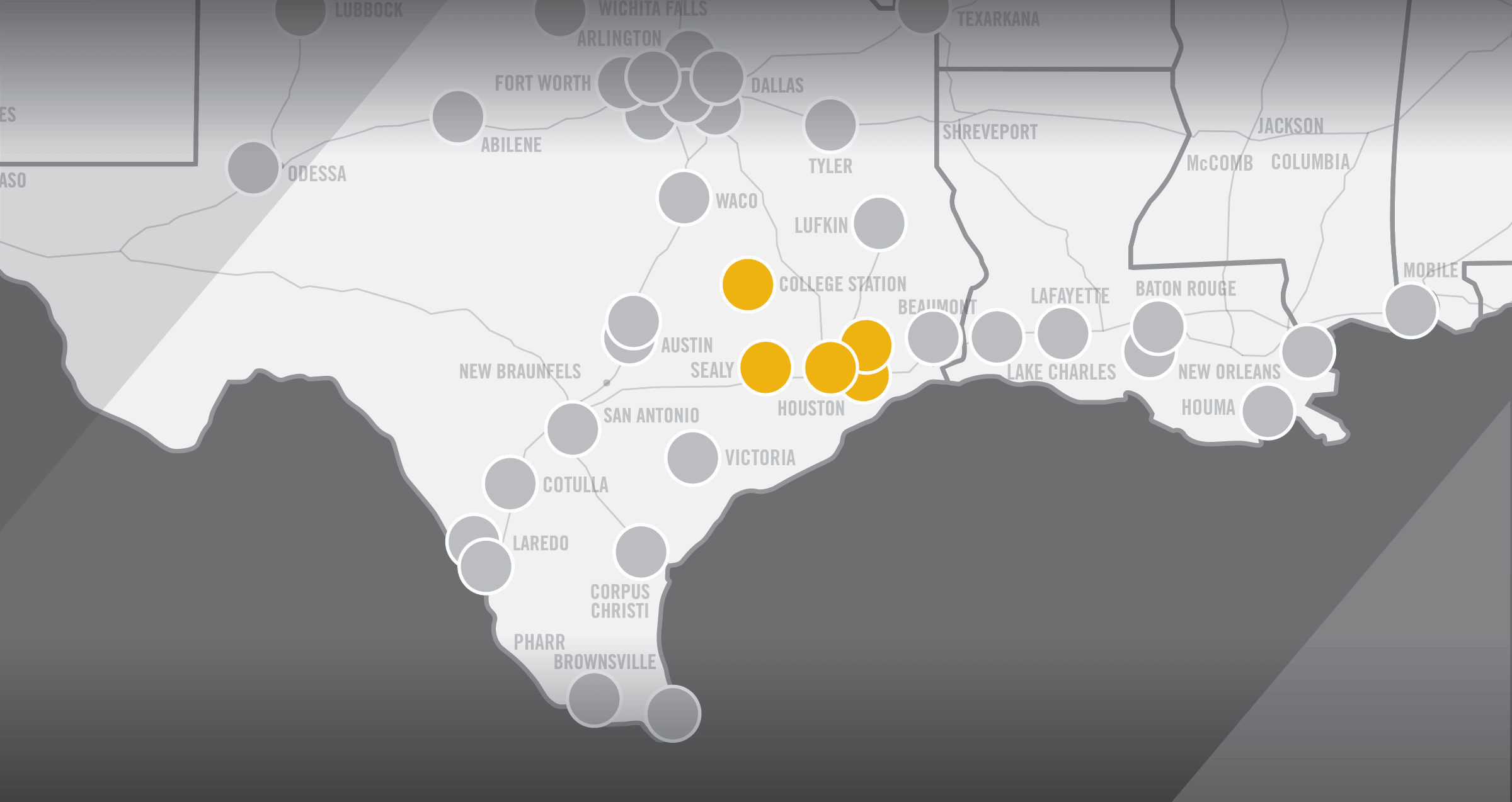Map of Rush Truck Centers Southeast Texas Region