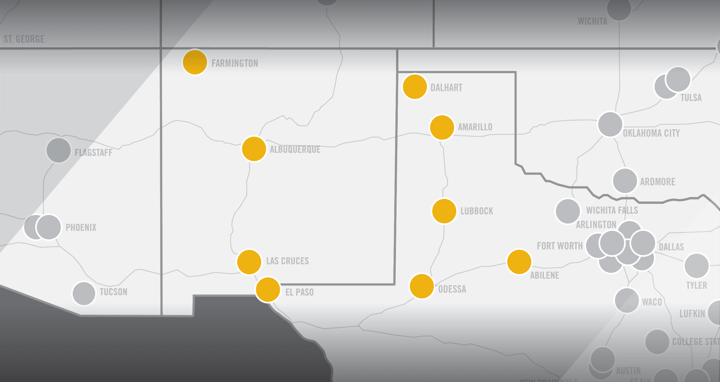 Map of Rush Truck Centers New Mexico and West Texas Region