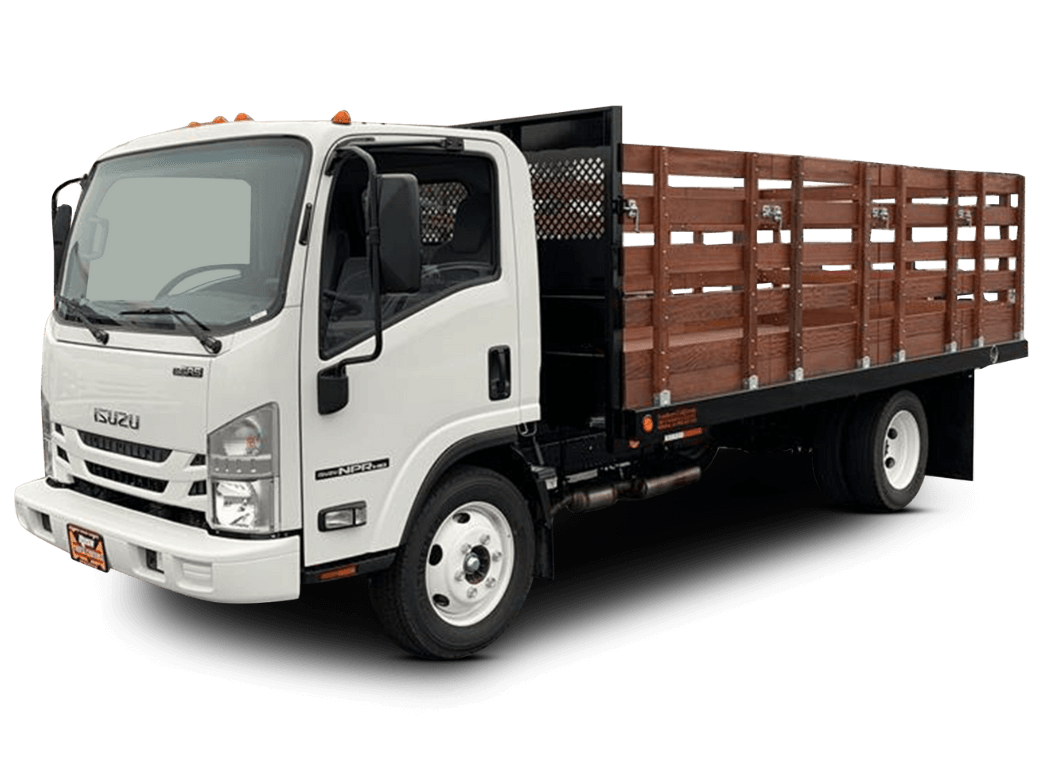 Isuzu truck with stake bed truck body