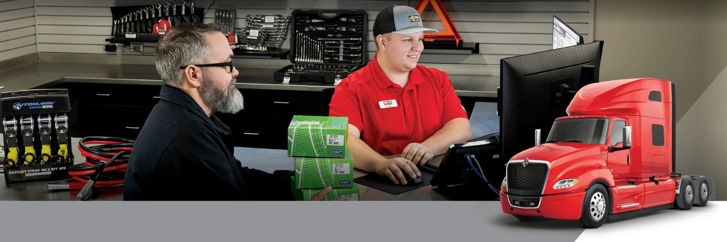 Customer purchasing parts at Rush Truck Centers parts counter