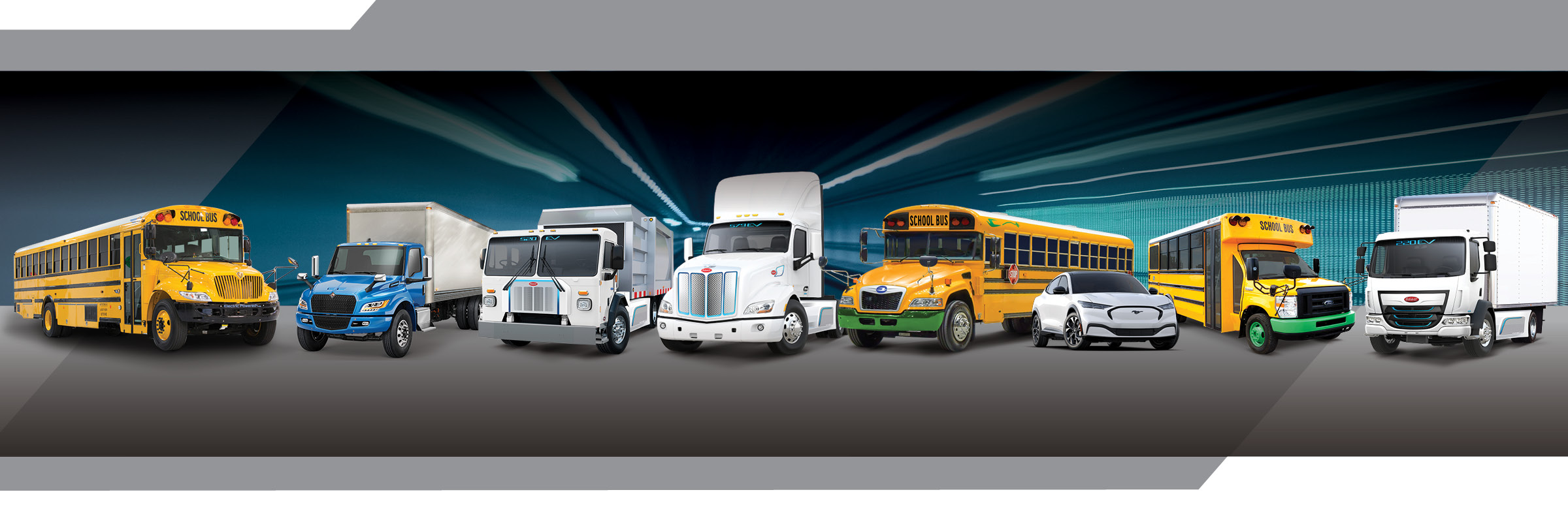 Lineup of electric trucks, electric buses and other electric vehicles