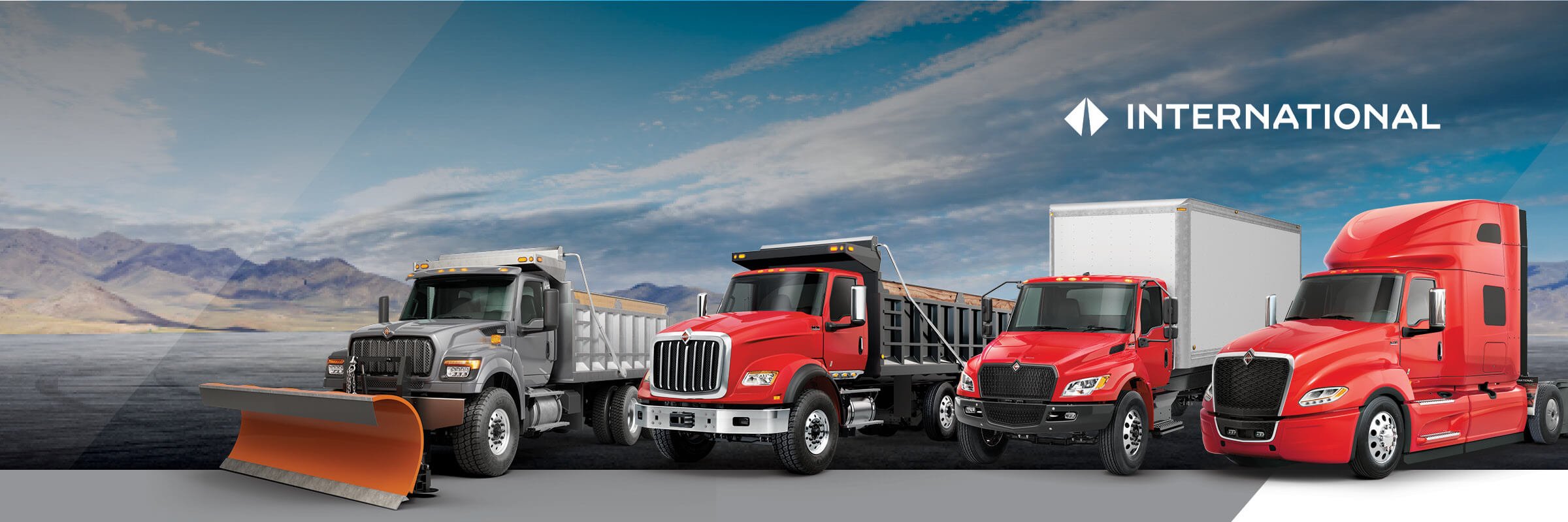 Line up of International LT Series, MV Series, HX Series and HV Series trucks