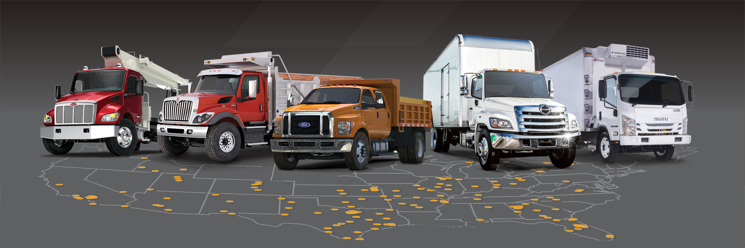 Line up of vocational trucks | work-ready trucks | Ready to Roll